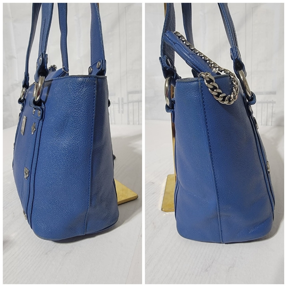 MCM Vintage Mini Studded Tote Bag Royal Blue With Coin Pouch - Picture 10 of 15
